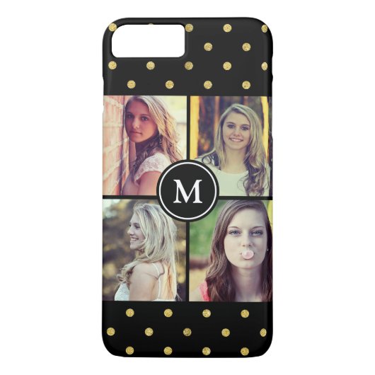 Zwarte Gouden Glitter Stippen Foto Collage Met Mon Case-Mate iPhone Case (Achterkant)