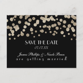 Zwarte & Gouden Glitter Stippen Save The Date Post Aankondigingskaart