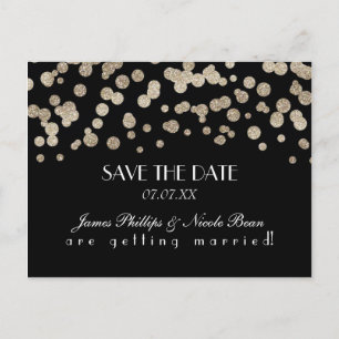 Zwarte & Gouden Glitter Stippen Save The Date Post Aankondigingskaart