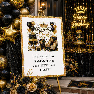 Zwarte gouden glitter verjaardags Koningin Welkom Poster