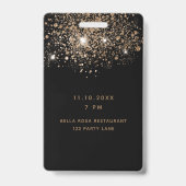 Zwarte gouden glitter vip geboorte uitnodiging badge (Achterkant)