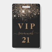 Zwarte gouden glitter vip geboorte uitnodiging badge (Voorzijde)