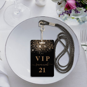 Zwarte gouden glitter vip geboorte uitnodiging badge