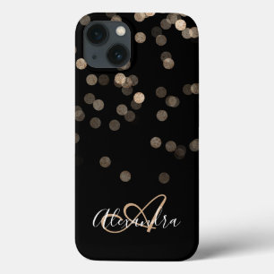 Zwarte Gouden Glitter Vonken Naam Monogram Case-Mate iPhone Case