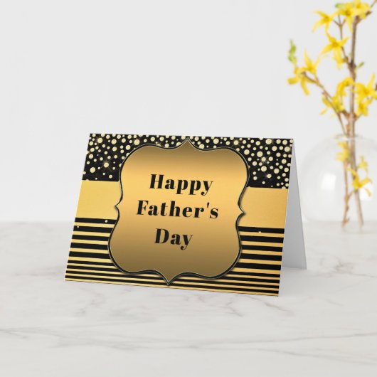 Zwarte Gouden Glitter Zalige Vaderdag Kaart (Gele Bloem)
