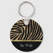 Zwarte Gouden Glitter Zebra Sleutelhanger (Voorkant)