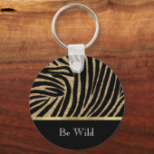 Zwarte Gouden Glitter Zebra Sleutelhanger (Voorkant)