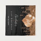 Zwarte gouden glitterballonnen naam verjaardag wandkleed (Voorkant (horizontaal))