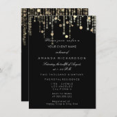 Zwarte Gouden Glitterdruppels Verjaardags Afstudee Kaart (Voorkant / Achterkant)