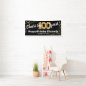 Zwarte Gouden Glitters 100e Verjaardag Spandoek (Insitu)