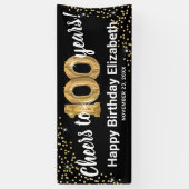 Zwarte Gouden Glitters 100e Verjaardag Spandoek (Verticaal)
