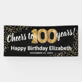 Zwarte Gouden Glitters 100e Verjaardag Spandoek (Horizontaal)