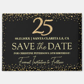 Zwarte Gouden Glitters 25e Verjaardag Save the Dat Magneet (Voorkant)