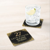 Zwarte Gouden Glitters 27e Verjaardag Save the Dat Kartonnen Onderzetters (Insitu)
