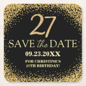 Zwarte Gouden Glitters 27e Verjaardag Save the Dat Kartonnen Onderzetters (Voorkant)