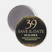 Zwarte Gouden Glitters 39e Verjaardag Save the Dat Magneet (Voorkant / Achterkant)