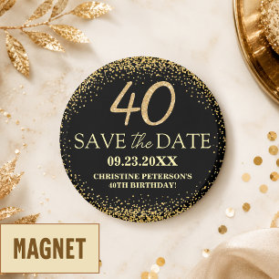 Zwarte Gouden Glitters 40e Verjaardag Save the Dat Magneet