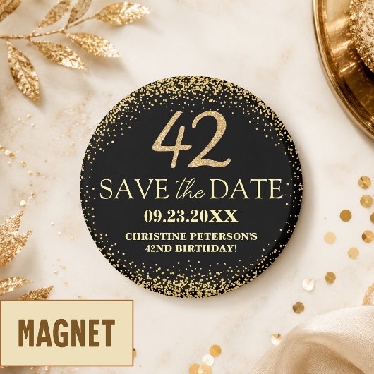 Zwarte Gouden Glitters 42e Verjaardag Save the Dat Magneet