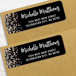 Zwarte Gouden Glitters 50e Verjaardag Retouradres Etiket