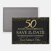 Zwarte Gouden Glitters 50e Verjaardag Save the Dat Magneet (Voorkant / Achterkant)