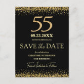Zwarte Gouden Glitters 55e Verjaardag Save the Dat Briefkaart (Voorkant)
