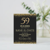 Zwarte Gouden Glitters 59e Verjaardag Save the Dat Briefkaart (Staand voorkant)