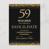 Zwarte Gouden Glitters 59e Verjaardag Save the Dat Briefkaart (Voorkant)