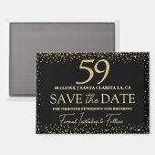 Zwarte Gouden Glitters 59e Verjaardag Save the Dat Magneet (Voorkant / Achterkant)