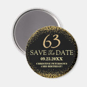 Zwarte Gouden Glitters 63e Verjaardag Save the Dat Magneet (Voorkant / Achterkant)