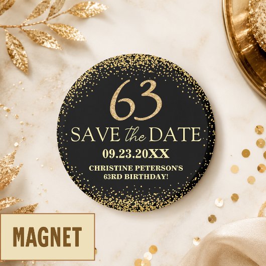 Zwarte Gouden Glitters 63e Verjaardag Save the Dat Magneet