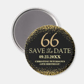 Zwarte Gouden Glitters 66e Verjaardag Save the Dat Magneet (Voorkant / Achterkant)