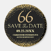 Zwarte Gouden Glitters 66e Verjaardag Save the Dat Magneet (Voorkant)