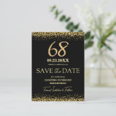 Zwarte Gouden Glitters 68e Verjaardag Save the Dat Briefkaart (Staand voorkant)