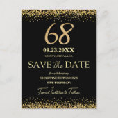 Zwarte Gouden Glitters 68e Verjaardag Save the Dat Briefkaart (Voorkant)