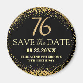 Zwarte Gouden Glitters 76e Verjaardag Save the Dat Magneet (Voorkant)