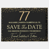 Zwarte Gouden Glitters 77e Verjaardag Save the Dat Magneet (Voorkant)