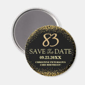 Zwarte Gouden Glitters 83e Verjaardag Save the Dat Magneet (Voorkant / Achterkant)