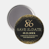 Zwarte Gouden Glitters 86e Verjaardag Save the Dat Magneet (Voorkant / Achterkant)