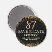 Zwarte Gouden Glitters 87e Verjaardag Save the Dat Magneet (Voorkant / Achterkant)
