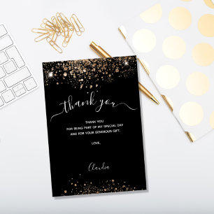 Zwarte gouden glitters dank je kaart