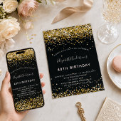 Zwarte gouden glitters glamoureuze verjaardag kaart