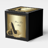Zwarte gouden glitterschoen met hoge hak bedankdoosjes (Voorkant Zijde)