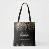 Zwarte gouden glitterser monogram initiaal tote bag (Voorkant)