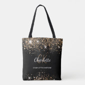Zwarte gouden glitterser monogram initiaal tote bag (Achterkant)