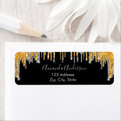 Zwarte gouden glitterslijpsels zilver retouradres etiket (Insitu)