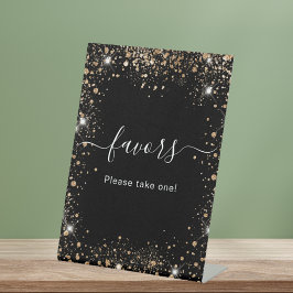 Zwarte gouden glitterspoeder gunst teken reclamebord met voetstuk