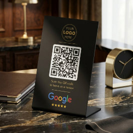 Zwarte Gouden Google Review QR Code Logo Luxe Reclamebord Met Voetstuk