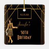 Zwarte gouden gouden verjaardag 1920 in stijl deco keramisch ornament (Achterkant)