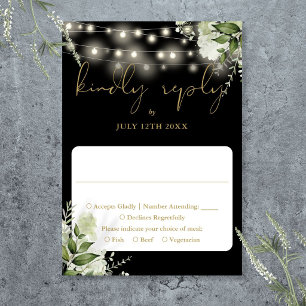Zwarte Gouden Groene Bloem Slinger Lichtjes Bruilo RSVP Kaartje