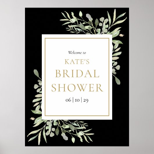 Zwarte Gouden Groene Bruiloftsbruid Welcome Poster (Voorkant)